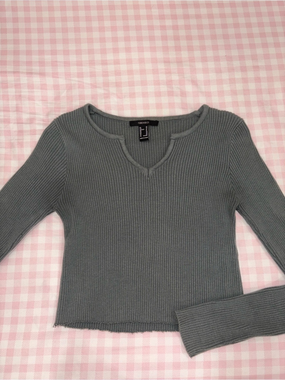 Forever 21 Women's Long-Sleeve Ribbed Top in Green